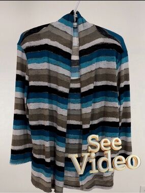 👛(ANY 2/$30) Horizontal Striped Open Front Sweater with attached Tank top